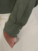 Shirt man xacus solid colour linen army green_5