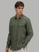 Shirt man xacus solid colour linen army green_6