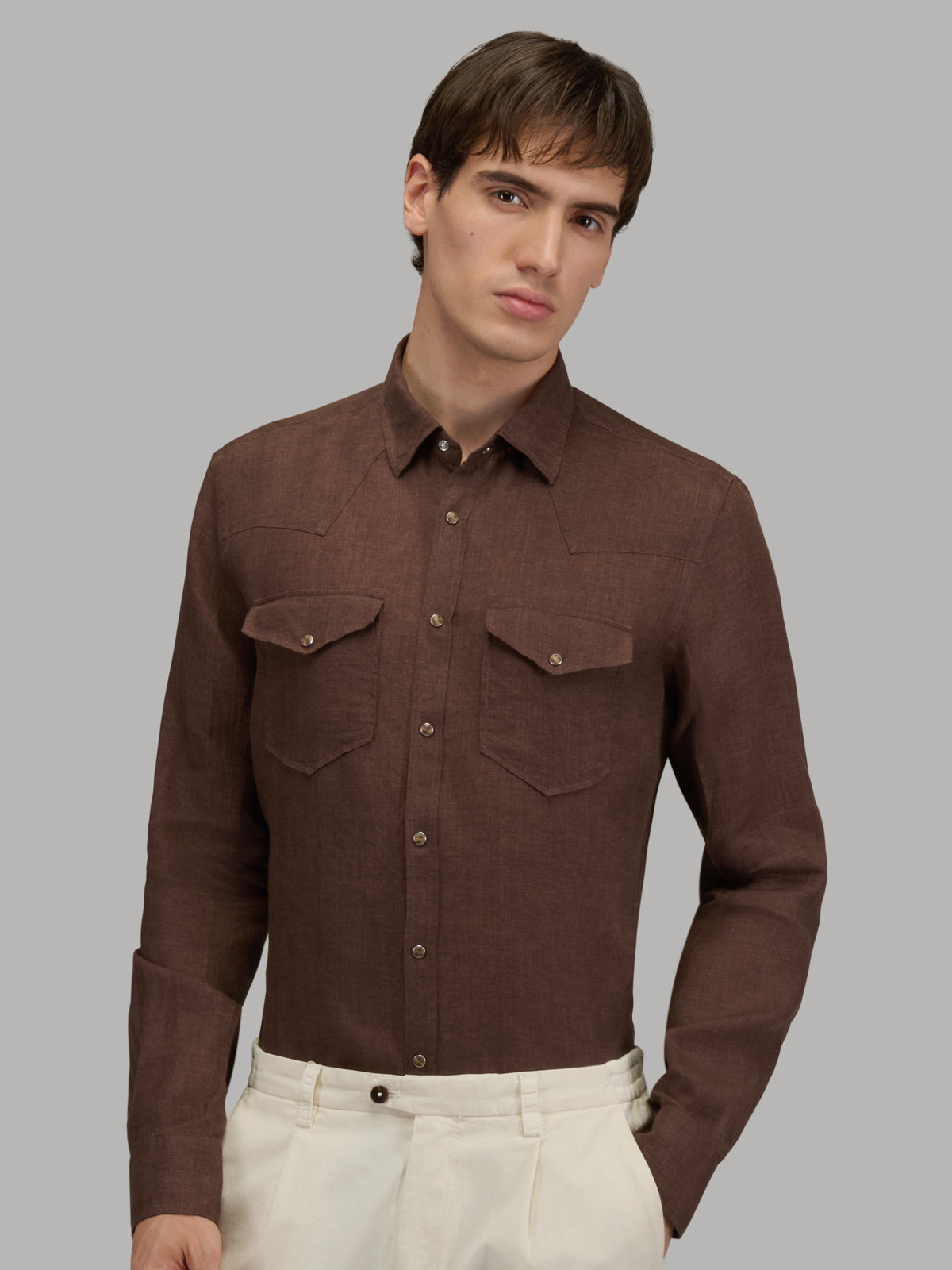 Shirt Collar Spread Solid Colour Linen Mahogany – Xacus