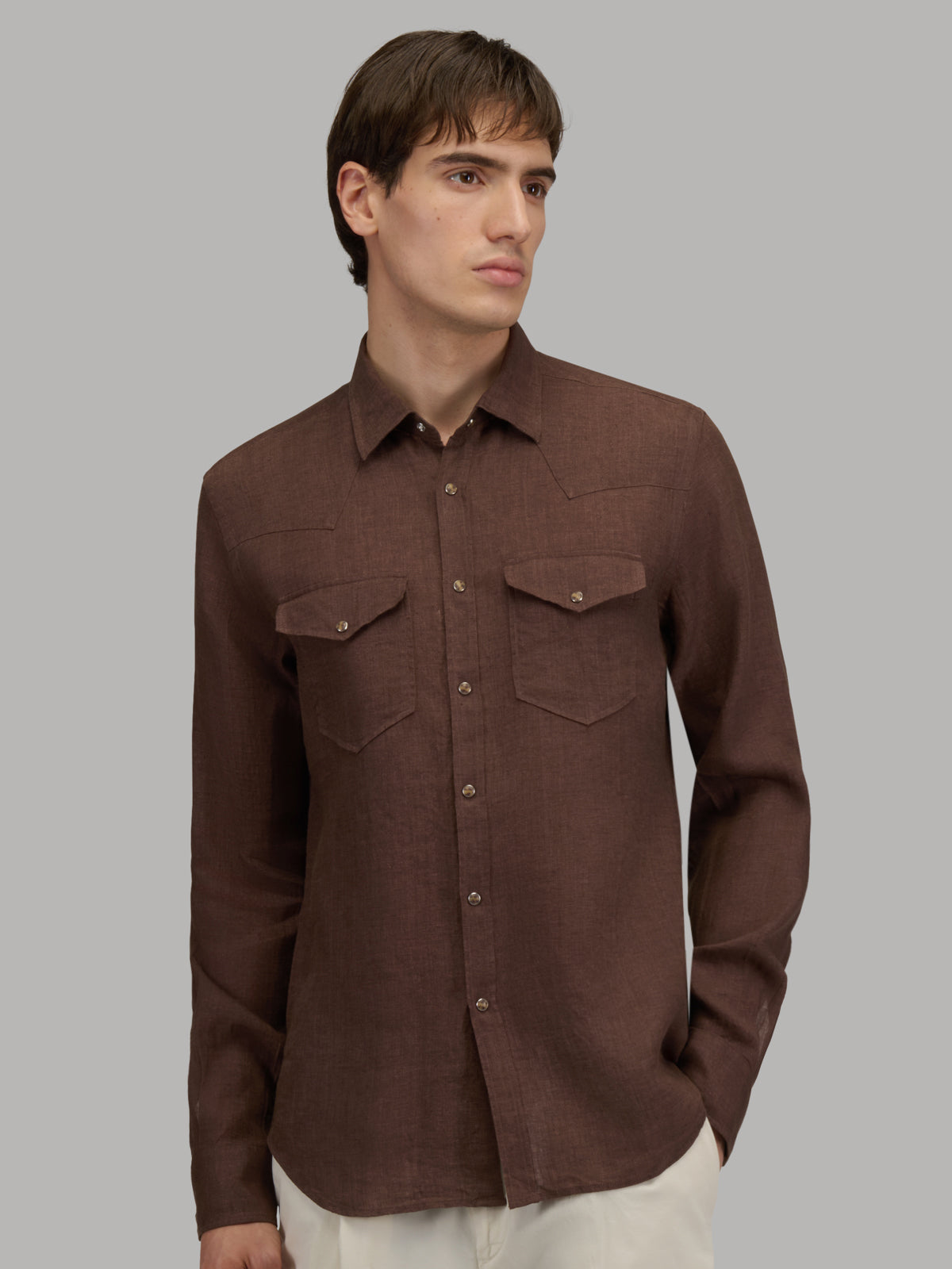 Shirt Collar Spread Solid Colour Linen Mahogany – Xacus