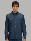 Shirt man xacus solid colour twill blue jeans_3