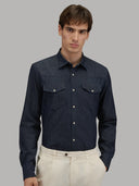 Shirt man xacus solid colour gabardine blue jeans_3