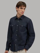 Shirt man xacus solid colour gabardine blue jeans_6