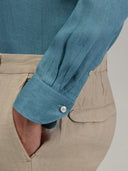 Shirt man xacus solid colour linen teal_5