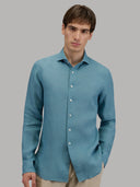 Shirt man xacus solid colour linen teal_7