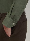 Shirt man xacus solid colour linen army green_5