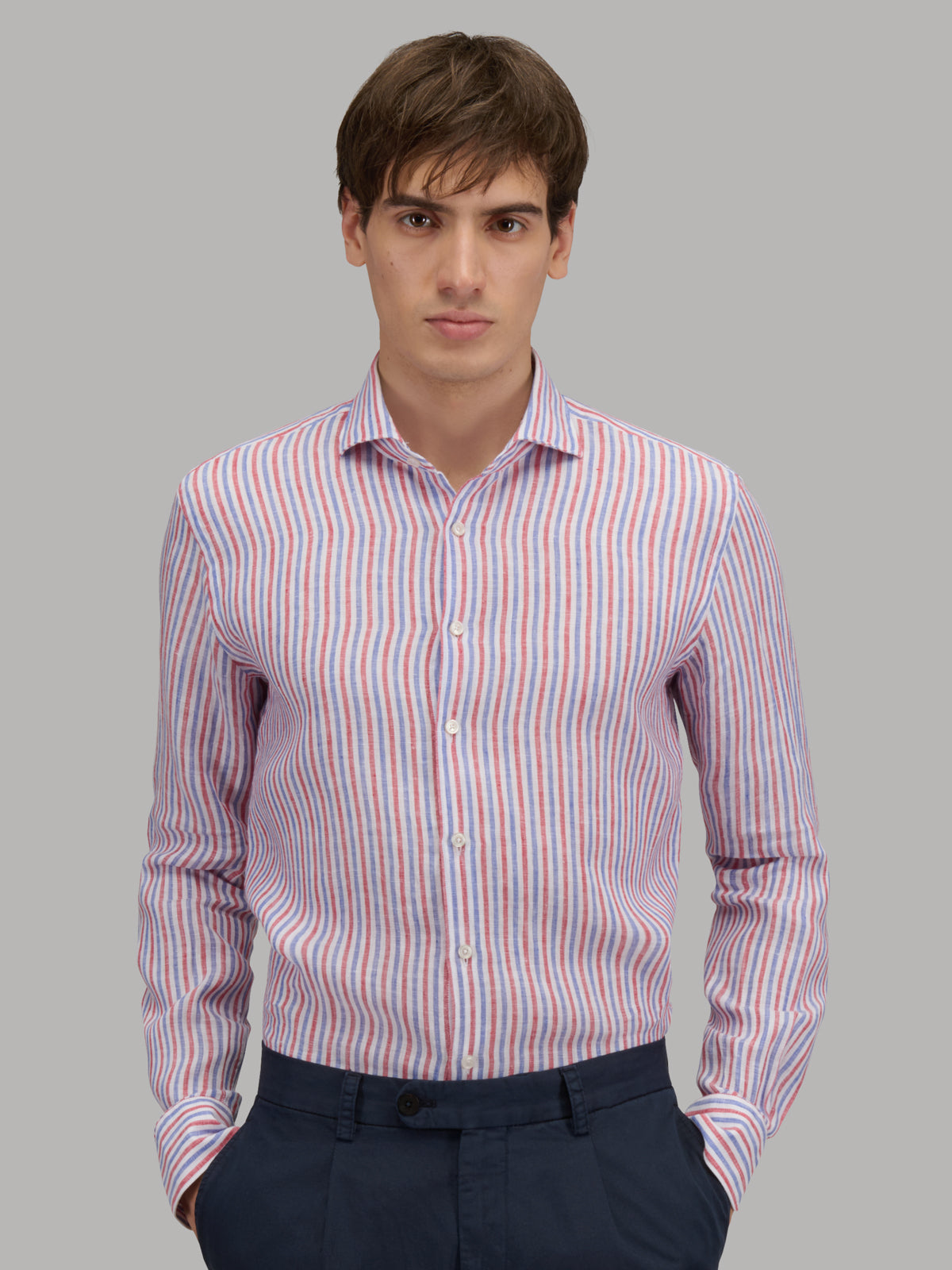 Shirt Collar Cutaway Stripe Linen Blue red – Xacus