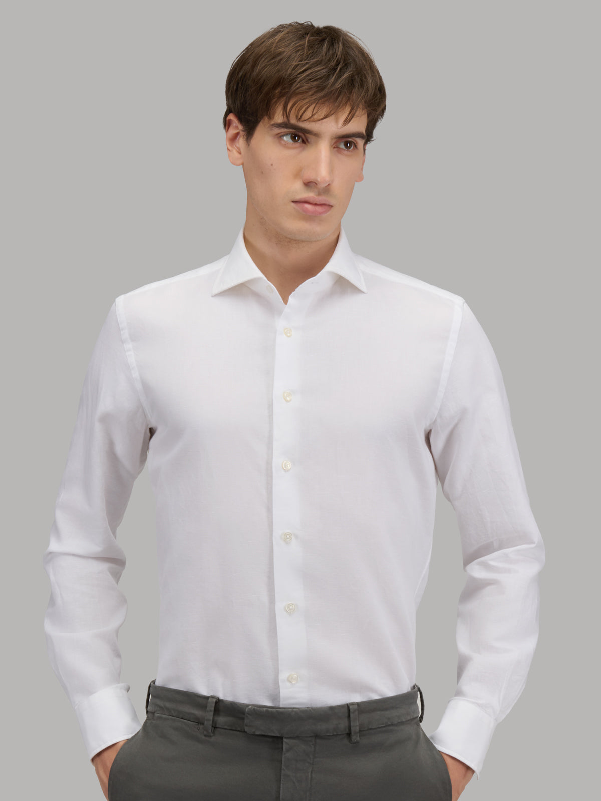 Shirt Collar Cutaway Solid Colour Linen White – Xacus