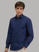 Shirt man xacus solid colour linen dark blue_6