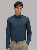 Shirt man xacus solid colour twill blue jeans_3
