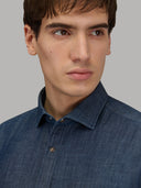 Shirt man xacus solid colour twill blue jeans_7