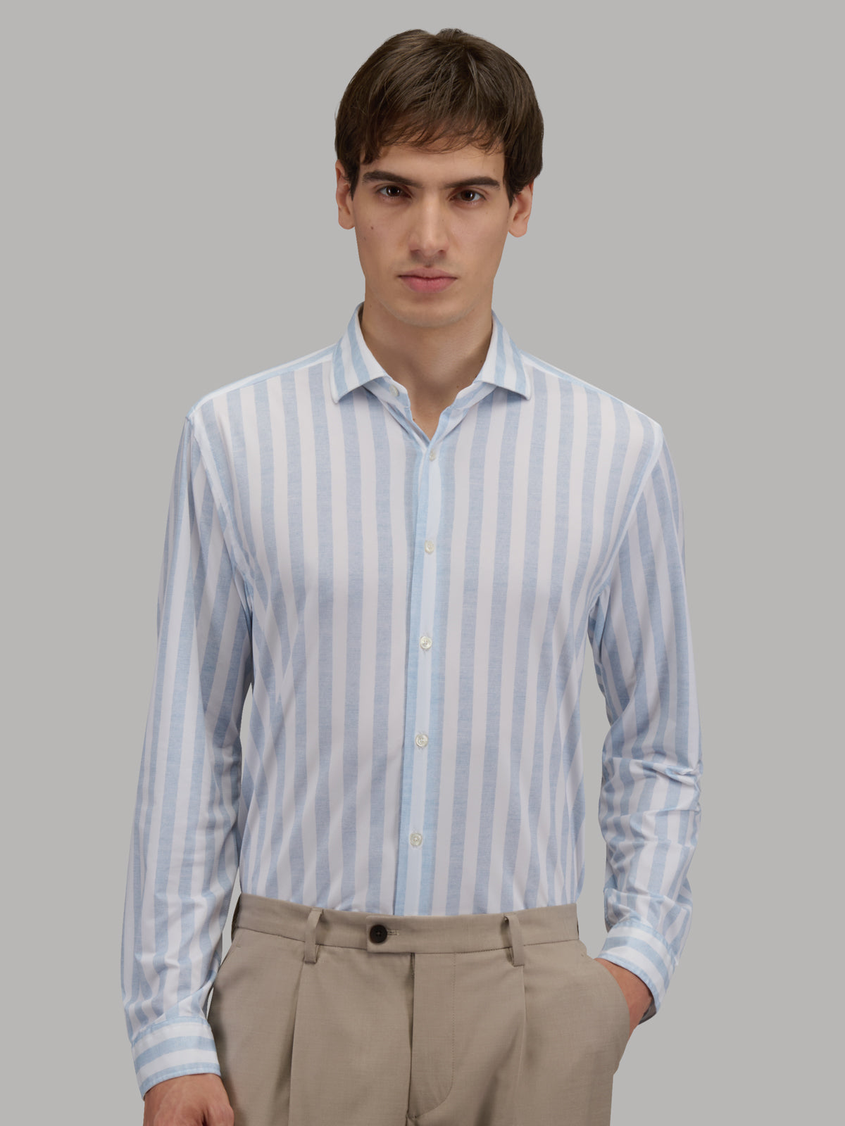 Mat‼️MURRAL Dipsacus shirt (White) Shirt Collar Small Cutaway Stripe Textured Light Blue – Xacus