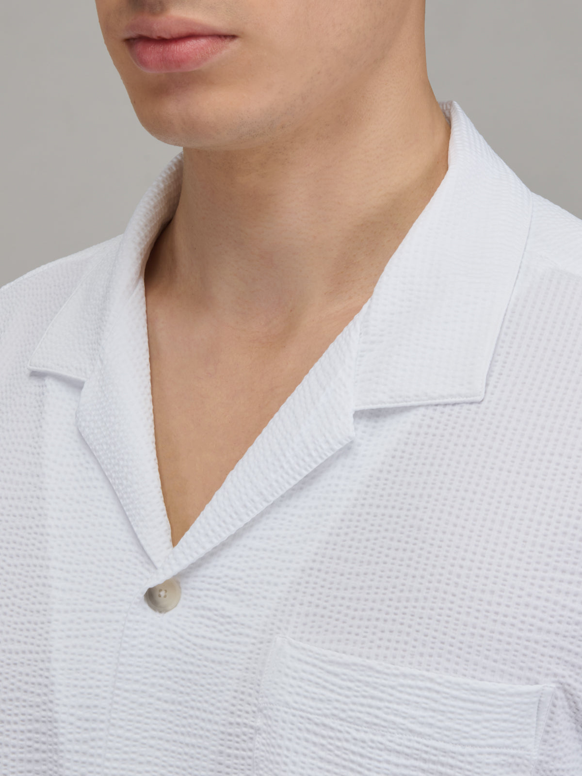 Shirt Collar Spread Solid Colour Seersucker White – Xacus