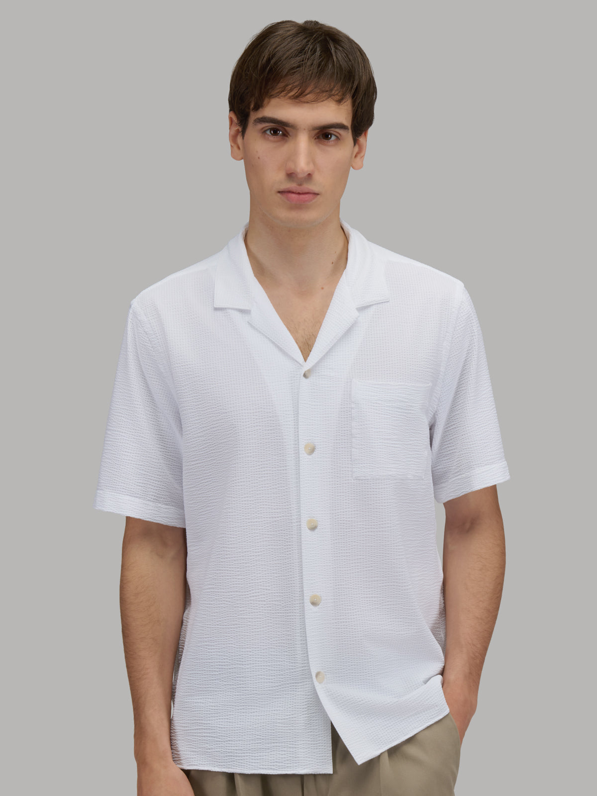 Shirt Collar Spread Solid Colour Seersucker White – Xacus
