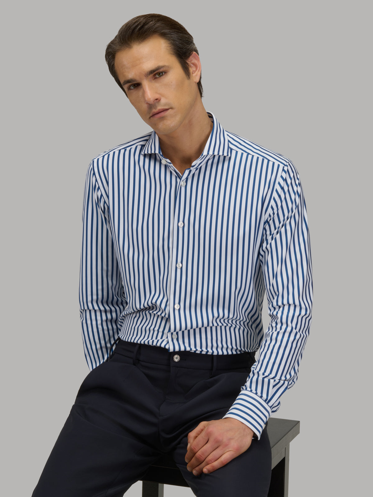 Shirt Collar Cutaway Stripe Textured Blue and white Xacus Shirt Collar Cutaway Stripe Textured Blue and white Xacus