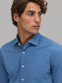 Shirt man xacus solid colour textured blue jeans_7