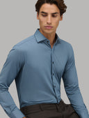 Shirt man xacus solid colour textured airforce blue_7
