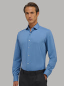 Shirt man xacus solid colour textured blue jeans_3