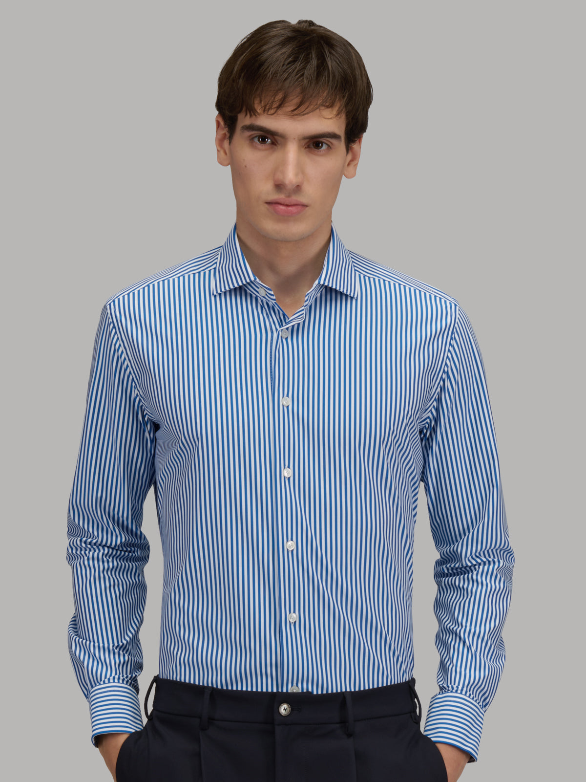 Shirt Collar Small Cutaway Stripe Textured Blue – Xacus