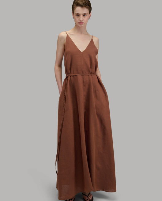 Dress woman xacus solid colour linen burnt umber_6