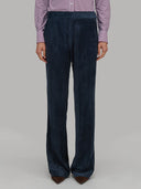 Pants woman xacus solid colour velvet navy blue_1