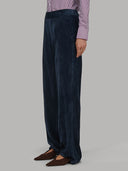 Pants woman xacus solid colour velvet navy blue_2