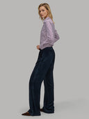 Pants woman xacus solid colour velvet navy blue_3