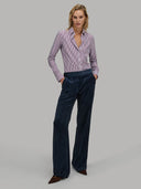 Pants woman xacus solid colour velvet navy blue_6