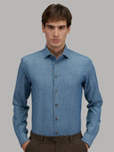 Shirt man xacus solid colour indigo blue jeans_3