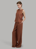 Blouse woman xacus solid colour linen burnt umber_5
