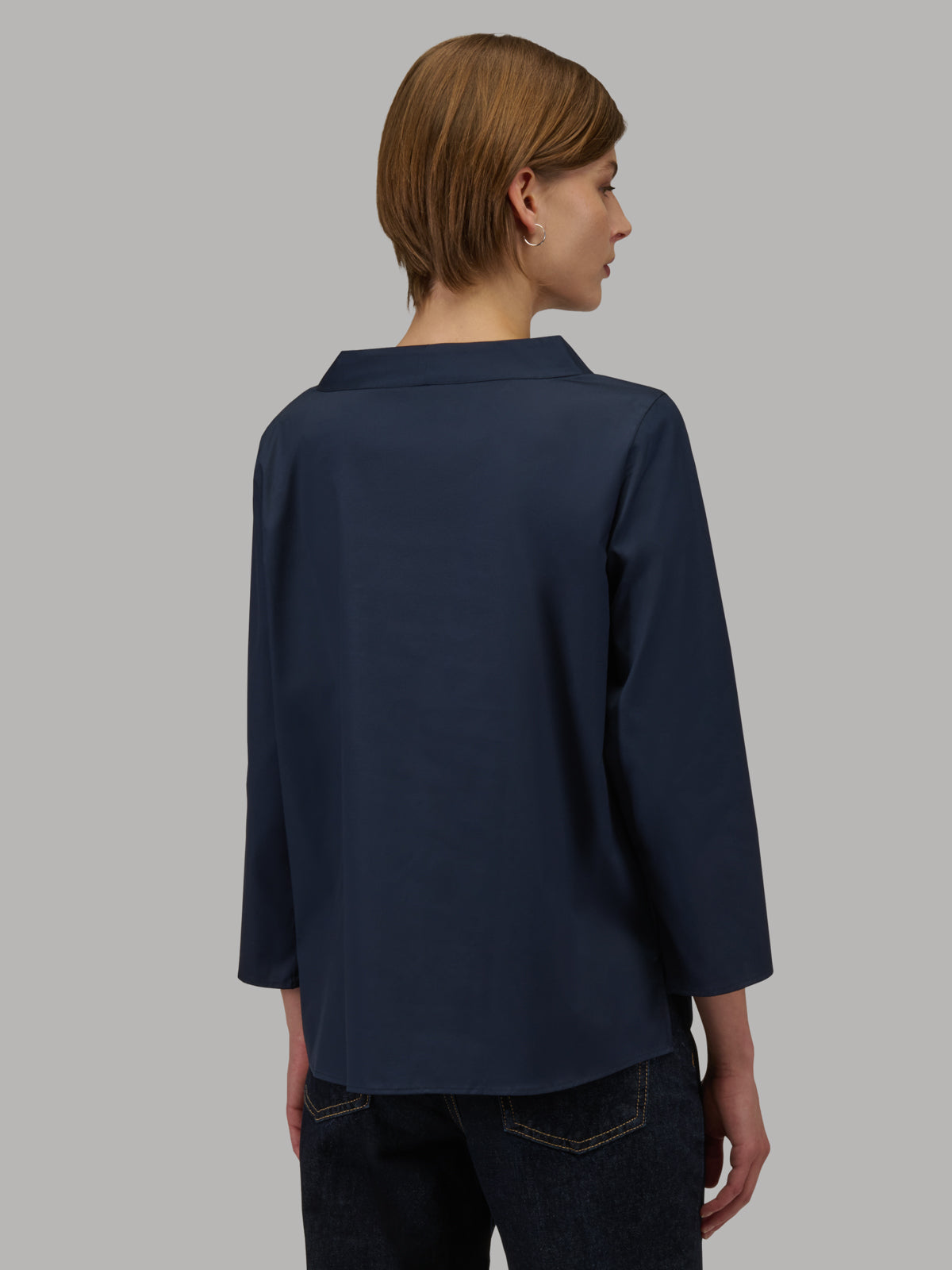 Blouse Solid Colour Poplin Navy Blue – Xacus