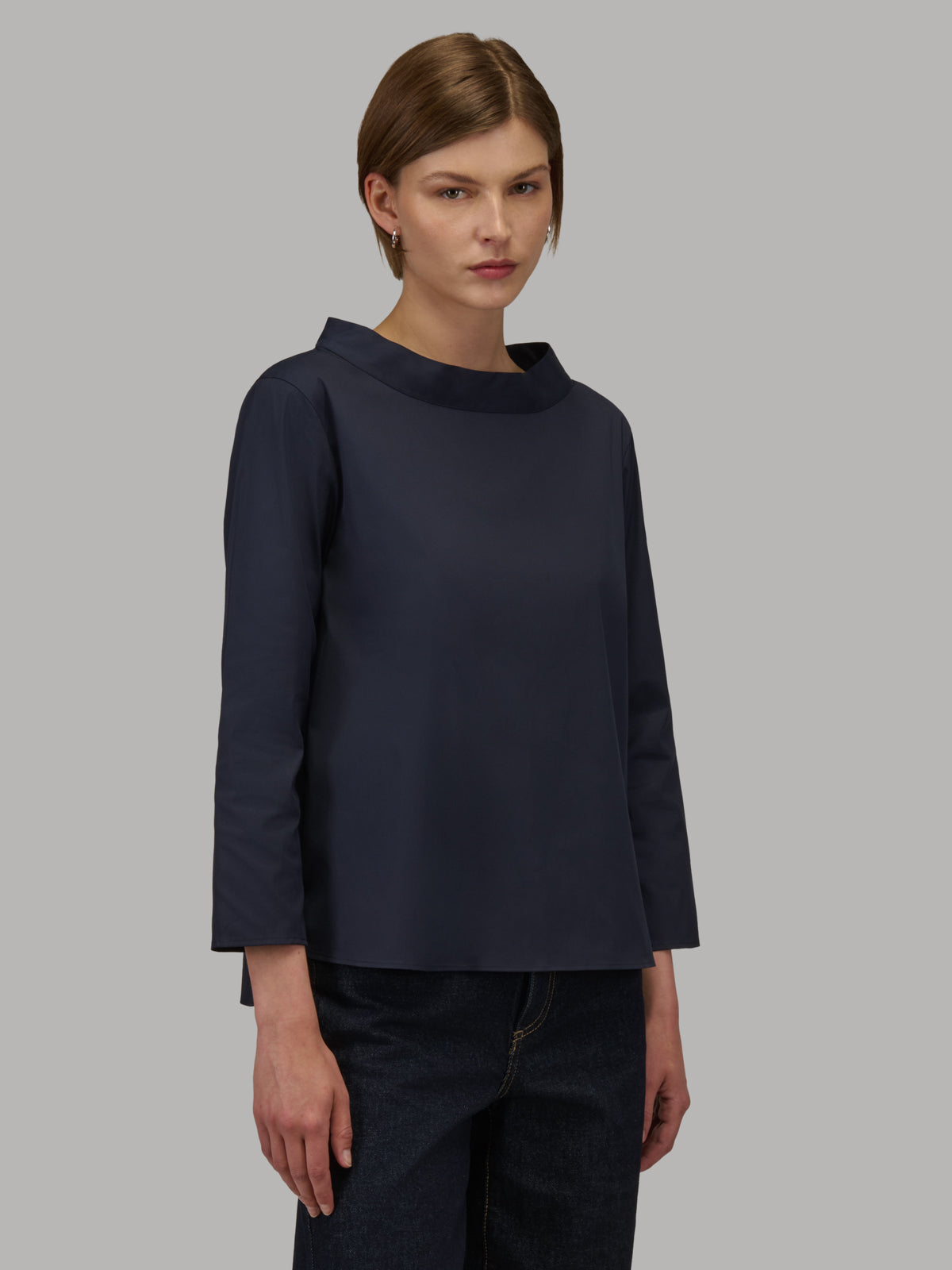 Blouse Solid Colour Poplin Navy Blue – Xacus