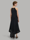 Dress woman xacus solid colour linen black_3