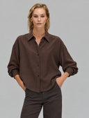 Shirt woman xacus solid colour silk brown_1