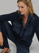 Shirt woman xacus solid colour velvet navy blue_7