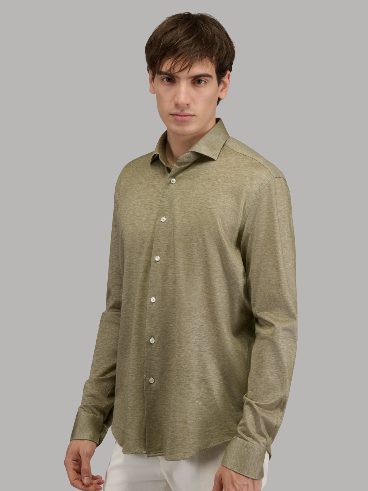 Shirt Collar Small Cutaway Solid Colour Jersey Army Green Xacus Shirt Collar Small Cutaway Solid Colour Jersey Army Green Xacus