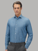 Shirt man xacus solid colour indigo blue jeans_3