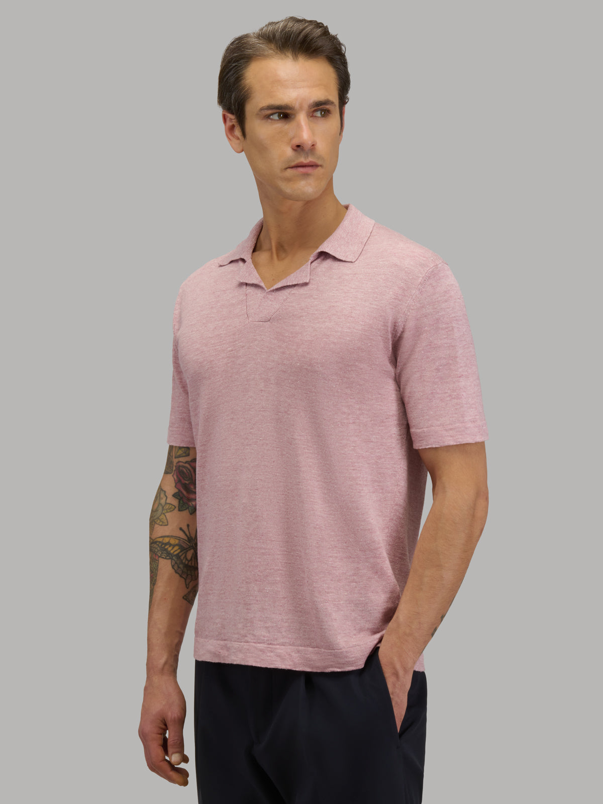 トップス muguet uv cut polo knit PINK BEIGE Sweater Solid Colour Jersey Pink Melange – Xacus