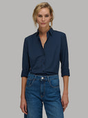 Shirt woman xacus solid colour textured navy blue_1