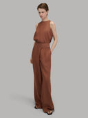 Pants woman xacus solid colour linen burnt umber_3