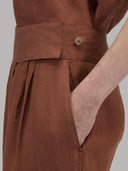 Pants woman xacus solid colour linen burnt umber_5
