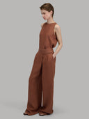 Pants woman xacus solid colour linen burnt umber_6