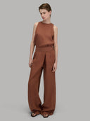 Pants woman xacus solid colour linen burnt umber_7