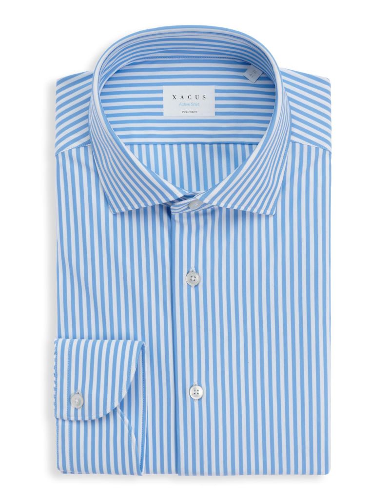 Light Blue Twill Stripe Shirt Collar small cutaway for Male - Xacus