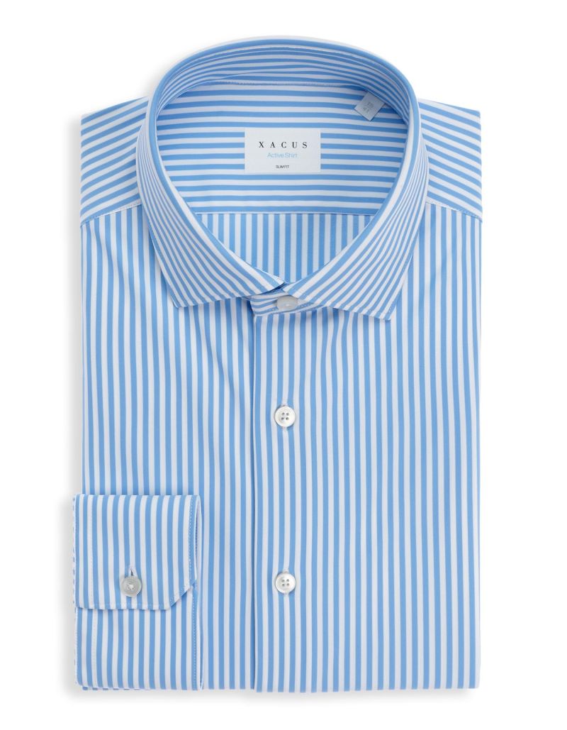 Light Blue Twill Stripe Shirt Collar small cutaway for Male - Xacus