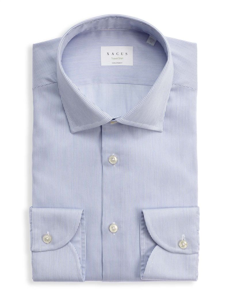 Blue and white Twill Stripe Shirt Collar spread for Male - Xacus