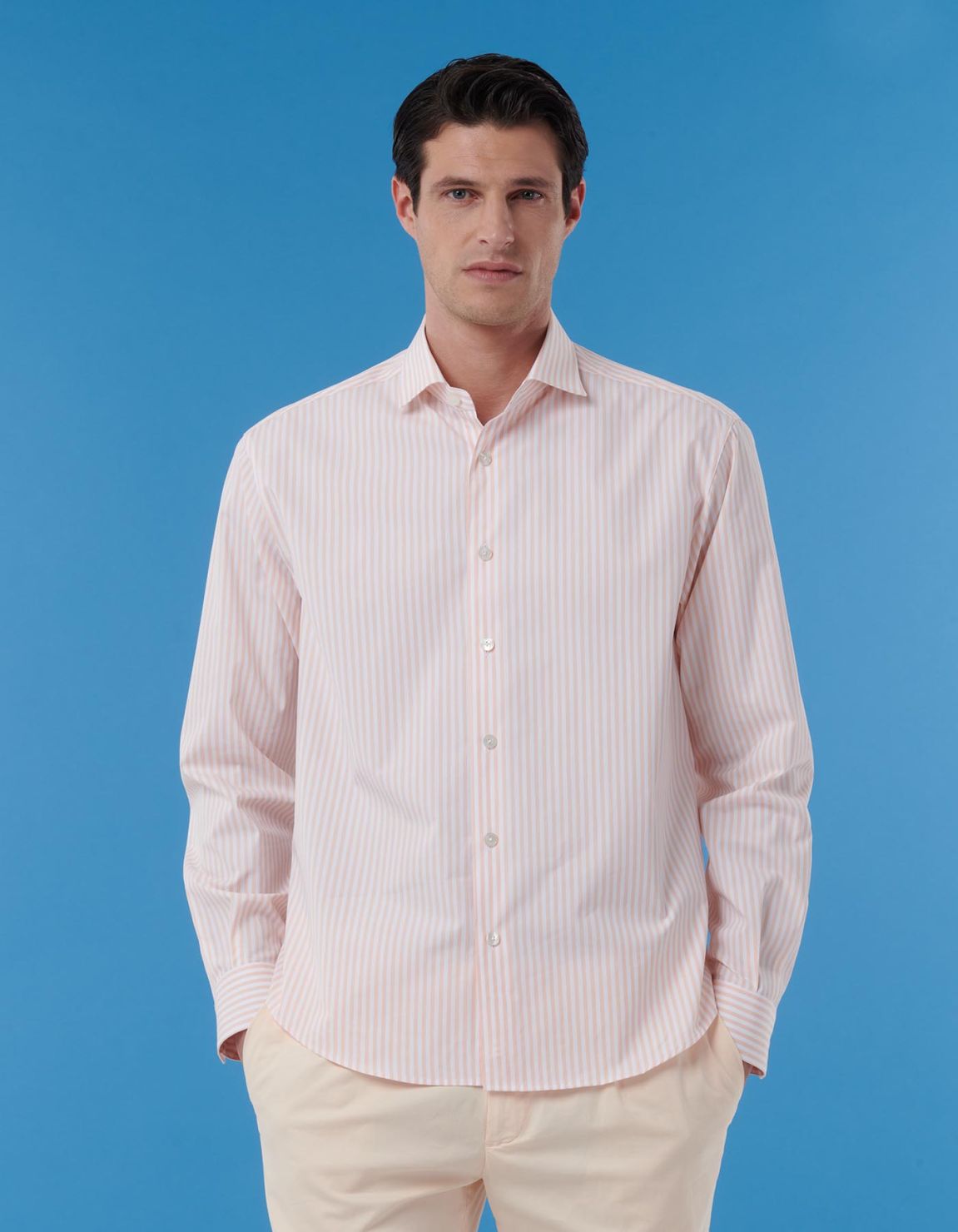 Salmon Poplin Stripe Shirt Collar small cutaway Evolution Classic Fit 3