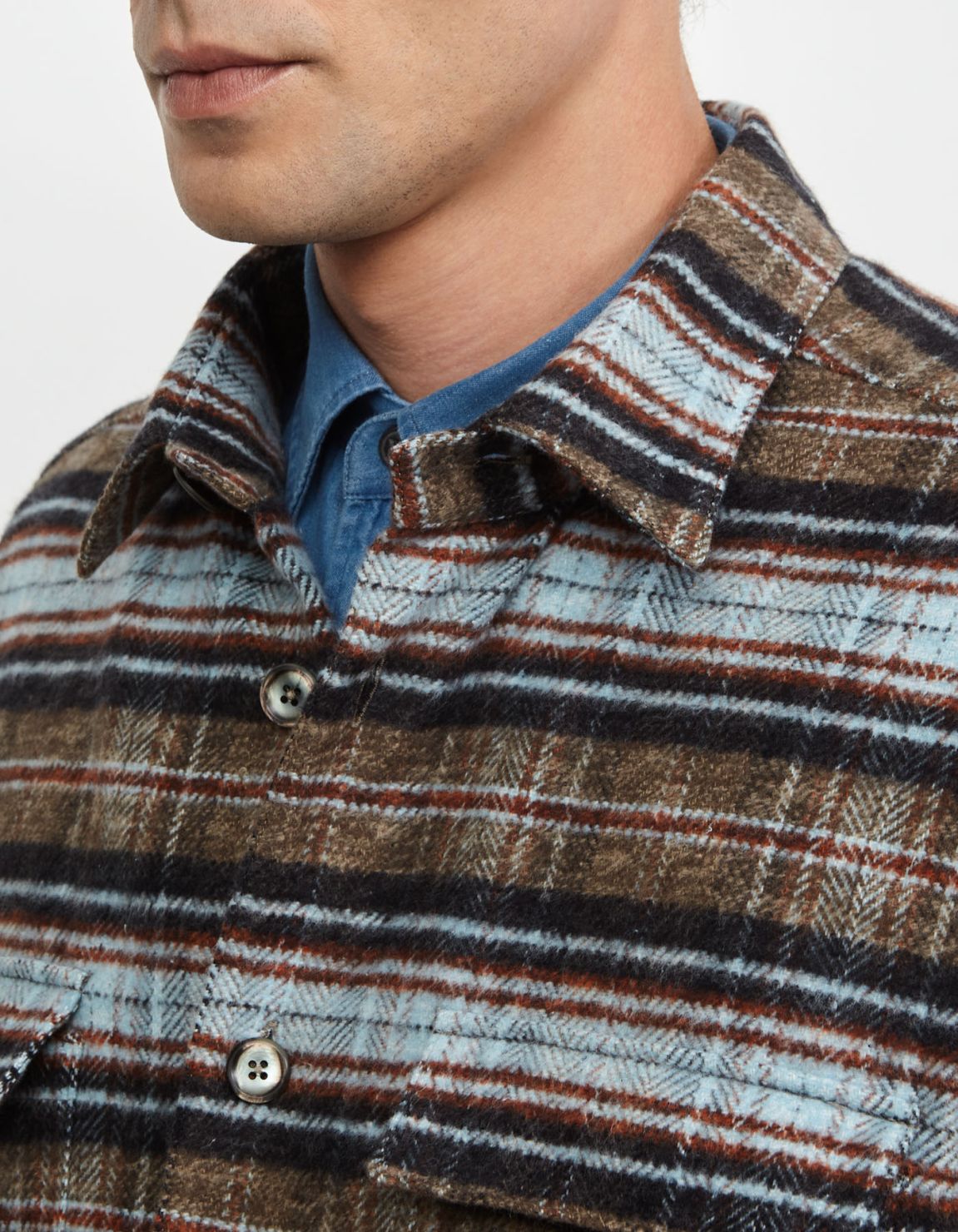 Deep Sky Blue Textured Check Shirt Collar spread Over 2