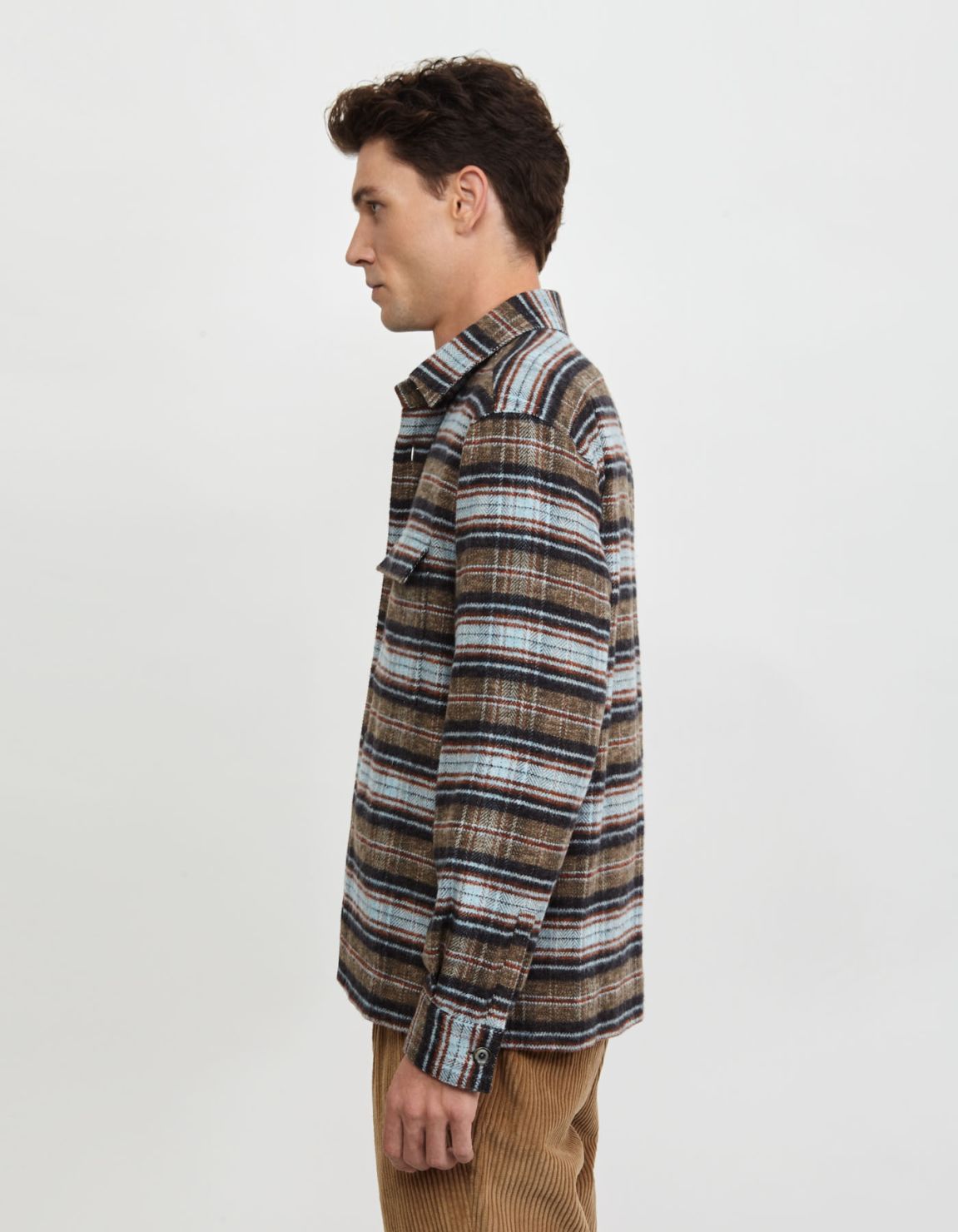 Deep Sky Blue Textured Check Shirt Collar spread Over 6