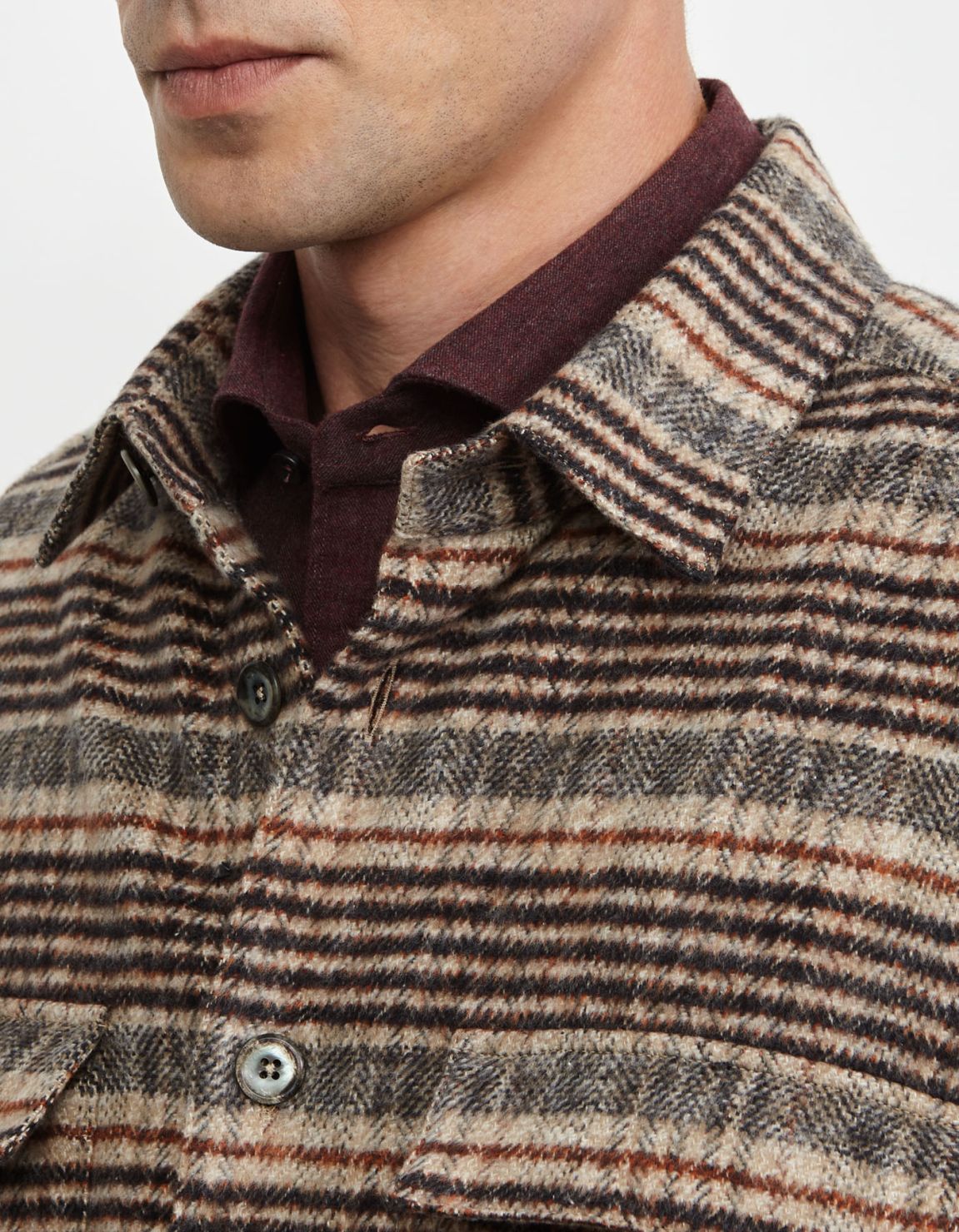 Camel Textured Check Shirt Collar spread Over 2